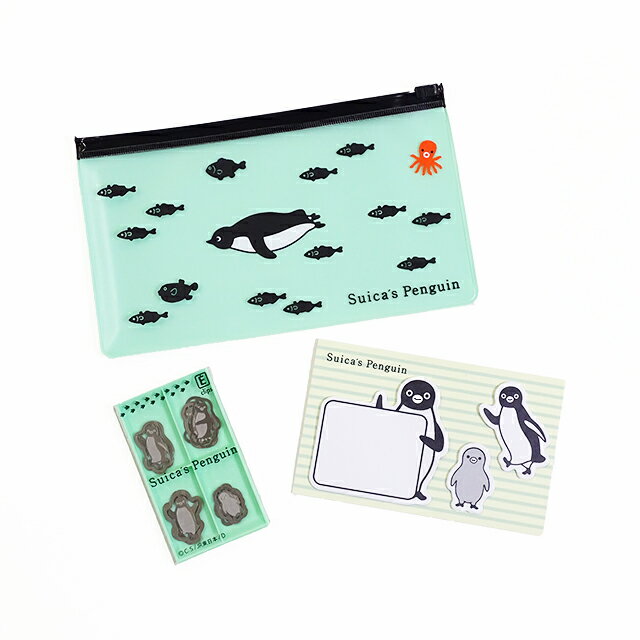 Suicaのペンギン　ステーショナリーセット（仲間）【Suicaのペンギン 子ペンギン Suica スイカ ペンギン JR東日本 クリップ ジッパーケース 付箋 インデックス ステーショナリー セット】