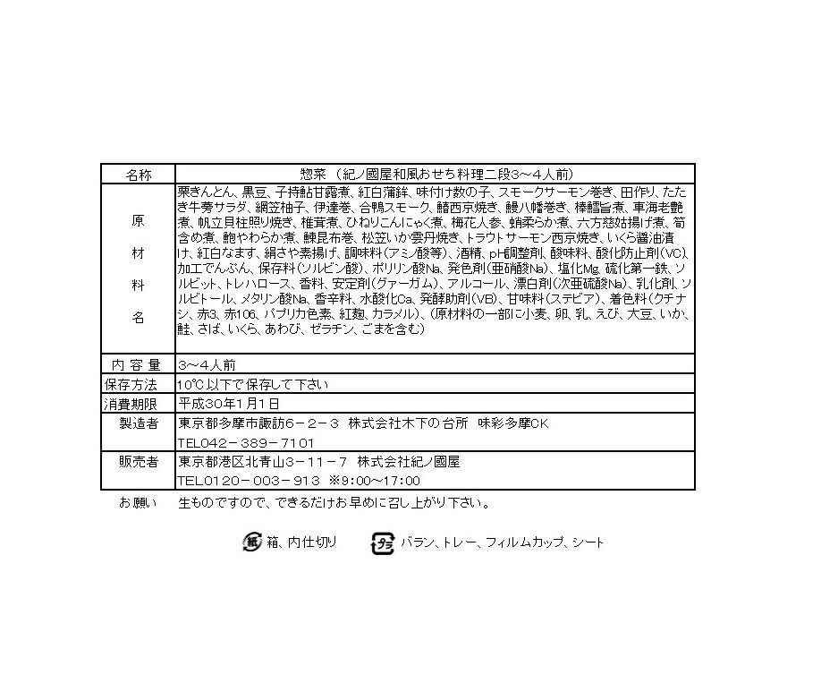 商品画像：東京佃煮本舗の人気おせち楽天、【紀ノ国屋】和風おせち 二段重3?4人前 送料込【31日14時?18時頃のお届け】※前払い不可 ※お届けエリア限定