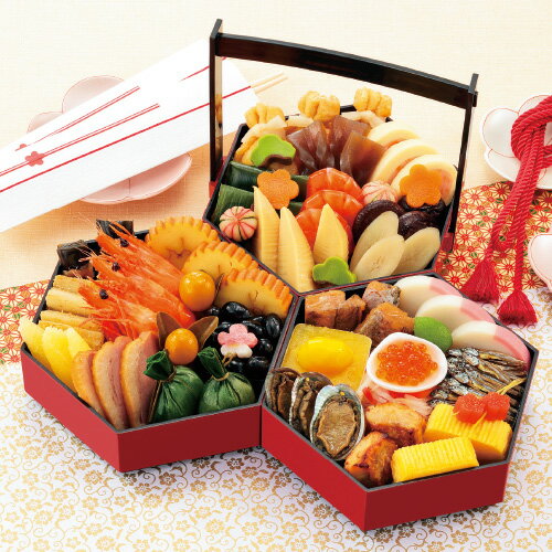 商品画像：京料理　矢尾卯の人気おせち楽天、京菜味のむら 八坂三段重32品 おせち 送料込 ※前払い不可