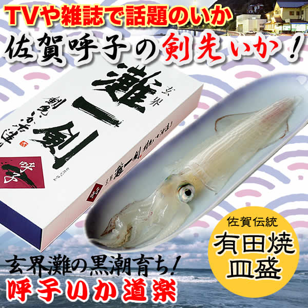 いか道楽 佐賀呼子産いか活造り灘一剣（有田焼皿盛） 佐賀県産 呼子のイカ 呼子名物 佐賀名物　贈り物 お土産 佐賀県 お取り寄せ 有田焼　母の日 父の日 御中元 敬老の日 御歳暮 プレゼント I39Z00 冷凍