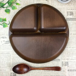 PET樹脂25cmランチプレート木目調ブラウン茶/軽量/軽い/日本製/樹脂製/食器/子供/食器/仕切り【HLS_DU】