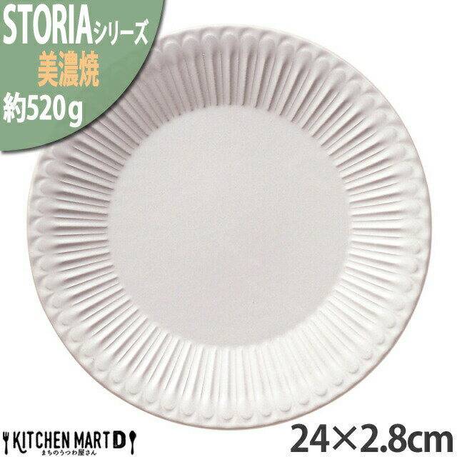 ストーリア リストーン 24×2.8cm 丸皿 プレート 美濃焼 和食器 ラスティックホワイト ライトグレー 約520g 日本製 丸 丸い 皿 食器 パスタ皿 おしゃれ 陶器 しのぎ 鎬 光洋陶器 食洗器対応