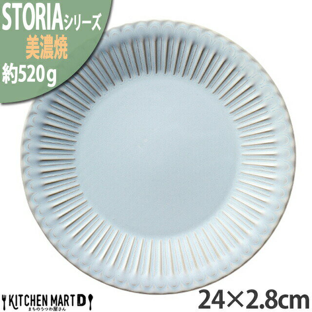 ストーリア リストーン 24×2.8cm 丸皿 プレート 美濃焼 和食器 シャビーブルー 水色 約520g 日本製 丸 丸い 皿 食器 パスタ皿 ワンプレート サラダ ケーキ皿 おしゃれ 陶器 しのぎ 鎬 光洋陶器 食洗器対応