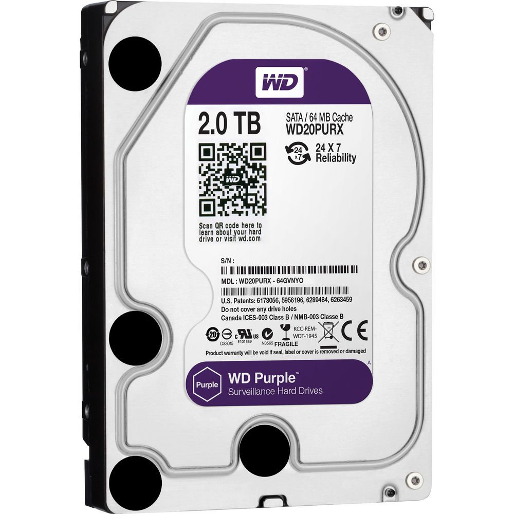 【整備済み品】Western Digital ウエスタンデジタル WD Purple 2TB 3.5インチ 内蔵HDD CMR SATA 6Gb/s 5400rpm 64MB WD20PURX 監視システム・防犯カメラ用