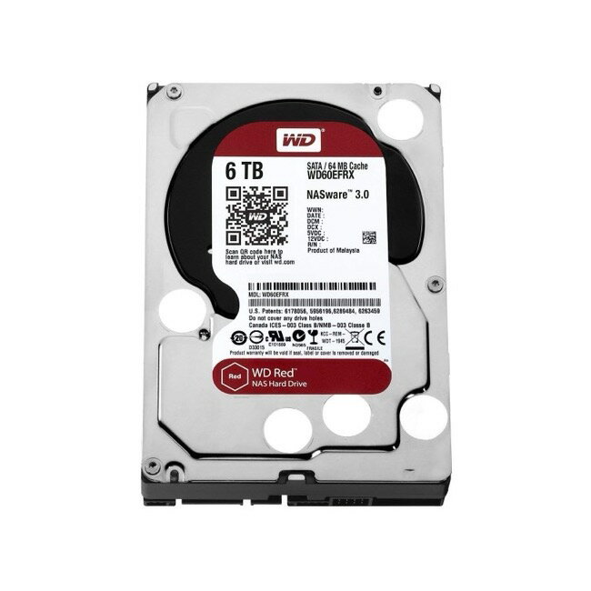 【整備済み品】 WD 60EFRX 6TB NAS HDD 5.4K-5.7K回転, SATA 6Gb/s, 64MBキャッシュ, 3.5インチ ホワイトラベル 高耐久, 24時間連続稼働, NAS対応ハードディスク, データ保存, 大容量