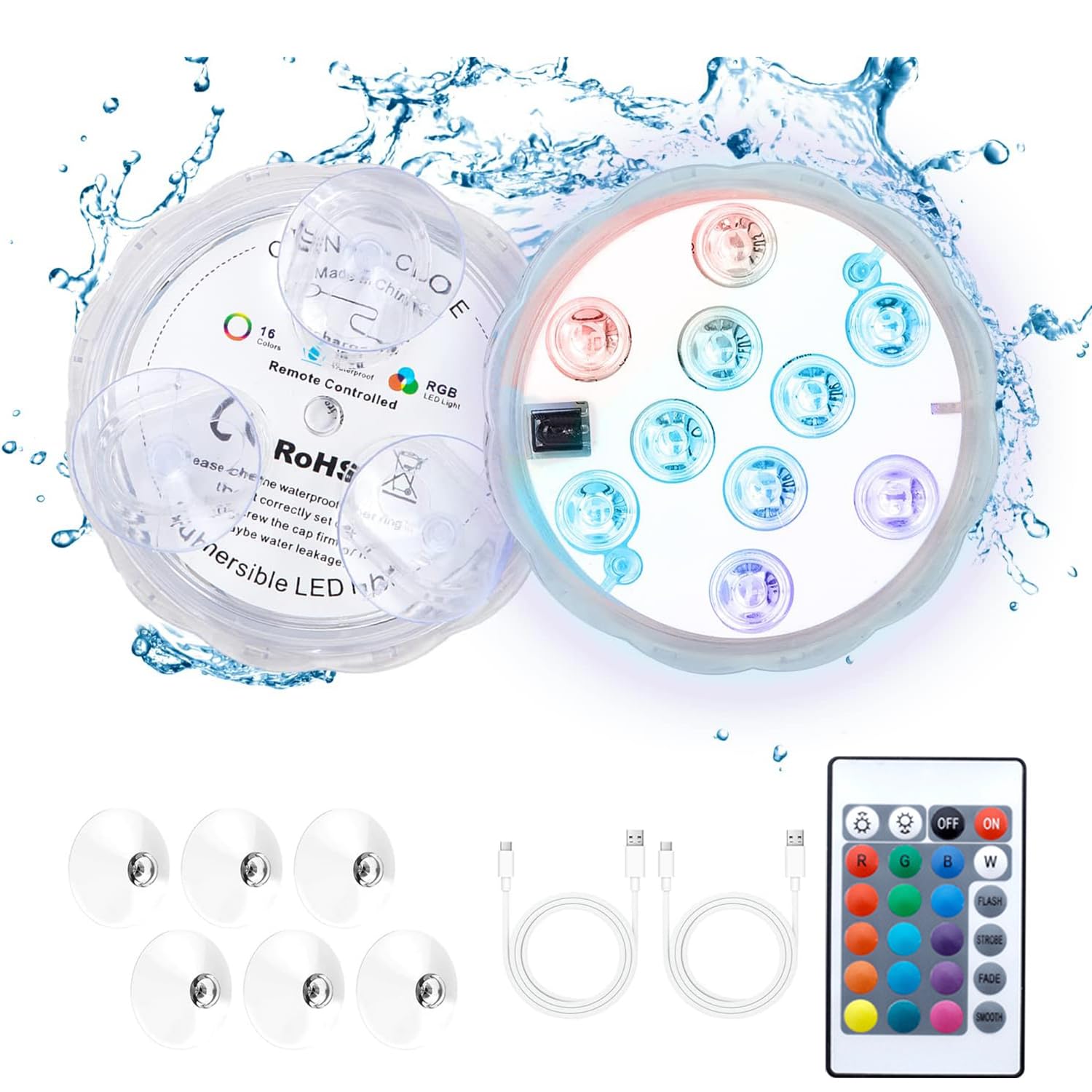 水に浮かぶライト リモコン付き IP68防水 マルチカラー 16色に切替 USB充電式 強力吸盤 水中照明 お風..