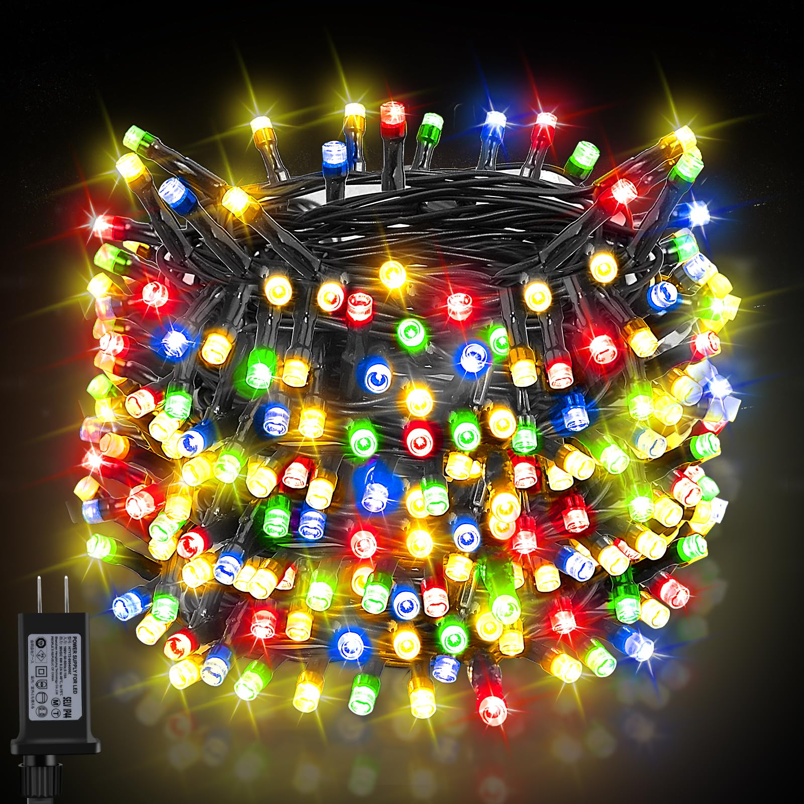【AC電源式Ledイルミネーションライト】このイルミネーションライトはAC給電式で、通常のソーラー式LEDストリングライトの短い点灯時間と違い、曇りや雨、雪の日にもこの飾りライトはお必要に応じて一晩中、或いは毎日24時間点灯しても実現できます。また電池式イルミネーションの速く電池消耗もなくて経済的です。連日の悪天候でも室内で輝いてキラキラに点灯でき、雰囲気を盛り上げて、お気持ちも楽々！【2000灯までも連結可能PSE認証済み】このled イルミネーション ライトは日本の電気安全法に基づく技術基準に適合しますので、ご安心にお使いください。またストレート イルミネーションライトはACコンセントから取り外しも可能で、同じ製品を複数連結してもピカピカに点灯できます。それで、業務用の装飾ストリングライトとして最適です。※ご注意：1000灯以上に連結すれば、ライトは少し暗くなりますので、ご了承ください。【8つ点灯モードモード記憶可能タイマー機能】このクリスマス飾りはウォームカラーの飾りライトでロマンチックかつ癒しの雰囲気を作り出せます。他に雰囲気に合わせて常時点灯や点滅など全8つの点灯パターンを設定できるLEDフェアリーライトです。またモード記憶機能も付き、ライトの電源を切っても、次回も前回と同じ点灯モードで光ります。それに、ライトの電源をずっと接続すれば、毎日ほぼ同じ時点から点灯して約6時間後消灯すると設定できるタイマー機能も付いています。【屈曲性＆柔軟性耐久性＆耐寒性】led ストリングライトの全長は25m(リード線5m含め)で、200枚ジュエリーのようなledビーズもついています。屈曲性と柔軟性が優れてるプレミアムな銅線で、想像の限り自由自在に折り曲げたりしても崩壊はなく、思い通りの形で飾りましょう。耐久性と耐寒性で、数千回以上を折り曲げても、損傷や性能の差異は見られませんし、冬でも柔らかくて飾りやすいです。【IP44防水幅広い実用性】屋外電飾ライトとして、ライト部はIP44の高い防水レベルも備えて、水が怖くないで、雨など悪天候でも平気に使えます。他に広場、庭など屋外用だけではなく、屋内飾りライトとして、壁や窓、玄関前、ベランダ、植物、クリスマスツリーなどにも装飾できます。イベントや結婚式、パーティ、店舗や家のデコレーションにも最適です。※このled クリスマスツリーライトに一年のメーカー品質サービス期間が付き、ご注文された商品について（お問い合わせ）、注文履歴で店舗名をクリックして、「質問する」というボタンでお問い合わせくださいますようお願いいたします。