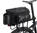 自転車 リアバッグ パニアバッグ 大容量 9-12L拡張可能 サドルバッグ 荷台 防水カバー付き 撥水 仕切り調節可能 ショルダーバッグ(ブラック)