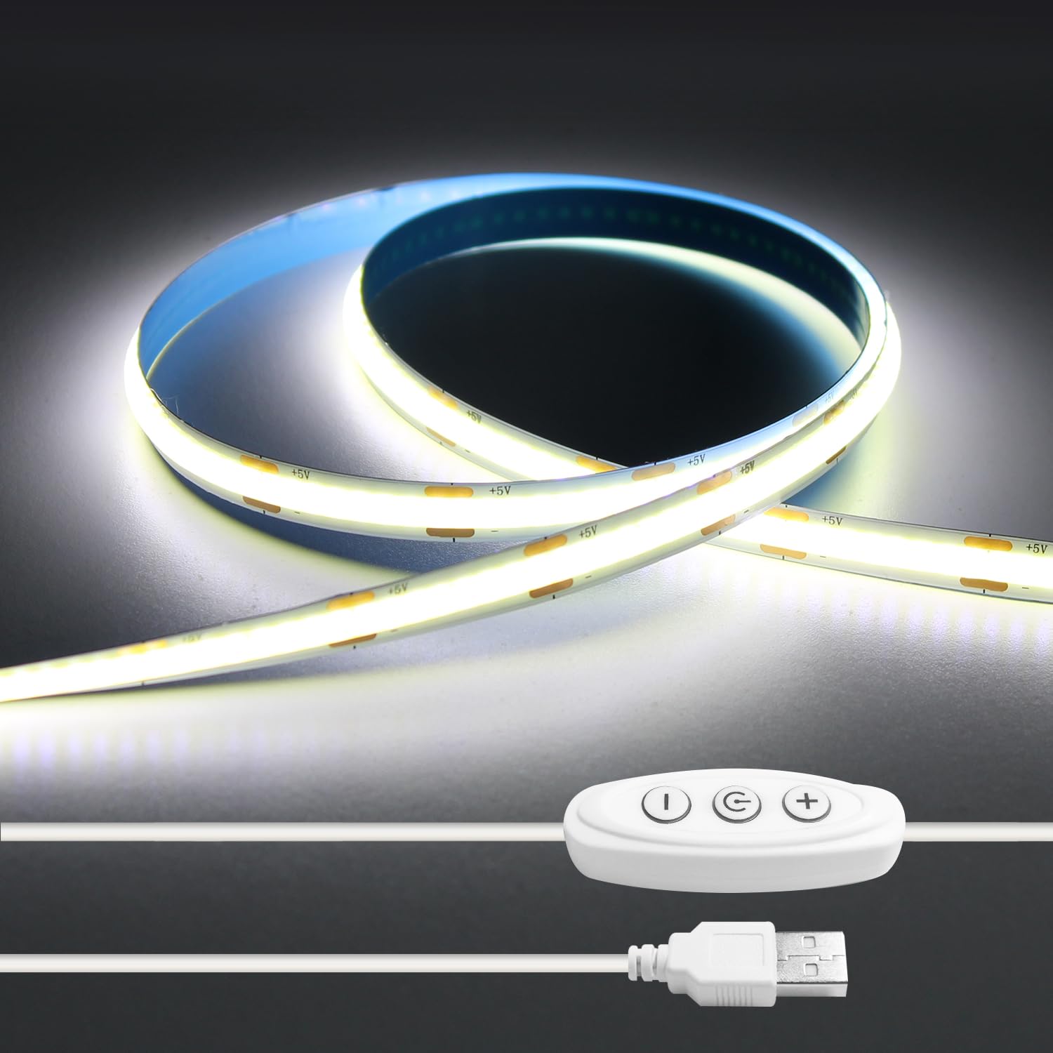 ledテープライト COB 高密度 USBライト 入電電圧5v 320LEDs/m 調光可能 カット可能 両面テープ設置 幅8mm テープライト2M ホワイト