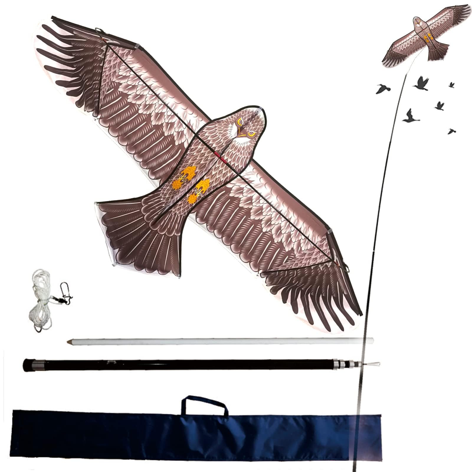 鳥よけ 鷹 カイト イーグル カラスよけ 鳩よけグッズ カラス 撃退 鳩よけ ポール付き イーグルカイト 軽量 防鳥防獣 鷹カイト 害鳥対策 農作物被害対策 4mポール