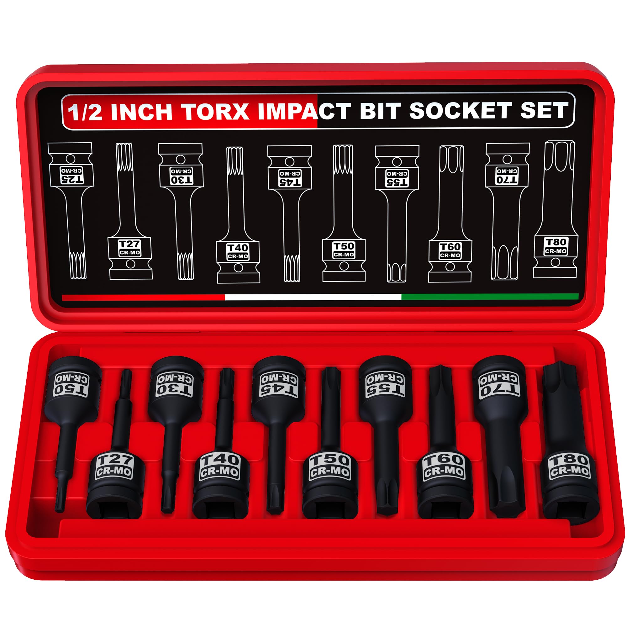 インパクトトルクスビットソケットセット T25-T80 差込角 12.7 mm 10点