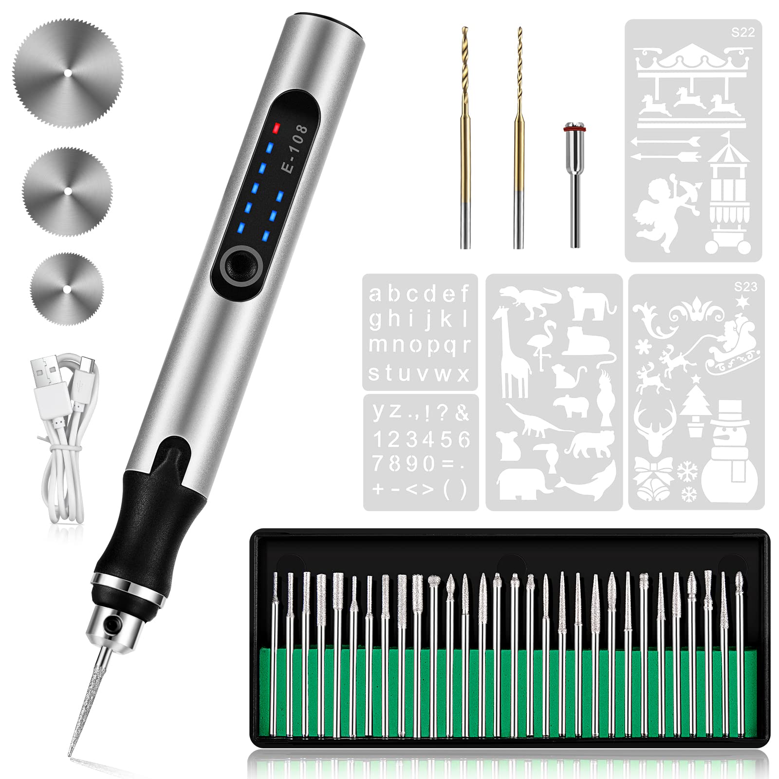 ミニルーター USB充電式 リューター 電動彫刻ペン コードレス 43PCSセット 3段変速 18000RPM高速回転 過負荷保護 軽量 ポータブル 軽作業 彫刻/穴あけ/研磨/切断/切削/つや出し/マニキュア/汚れ落とし