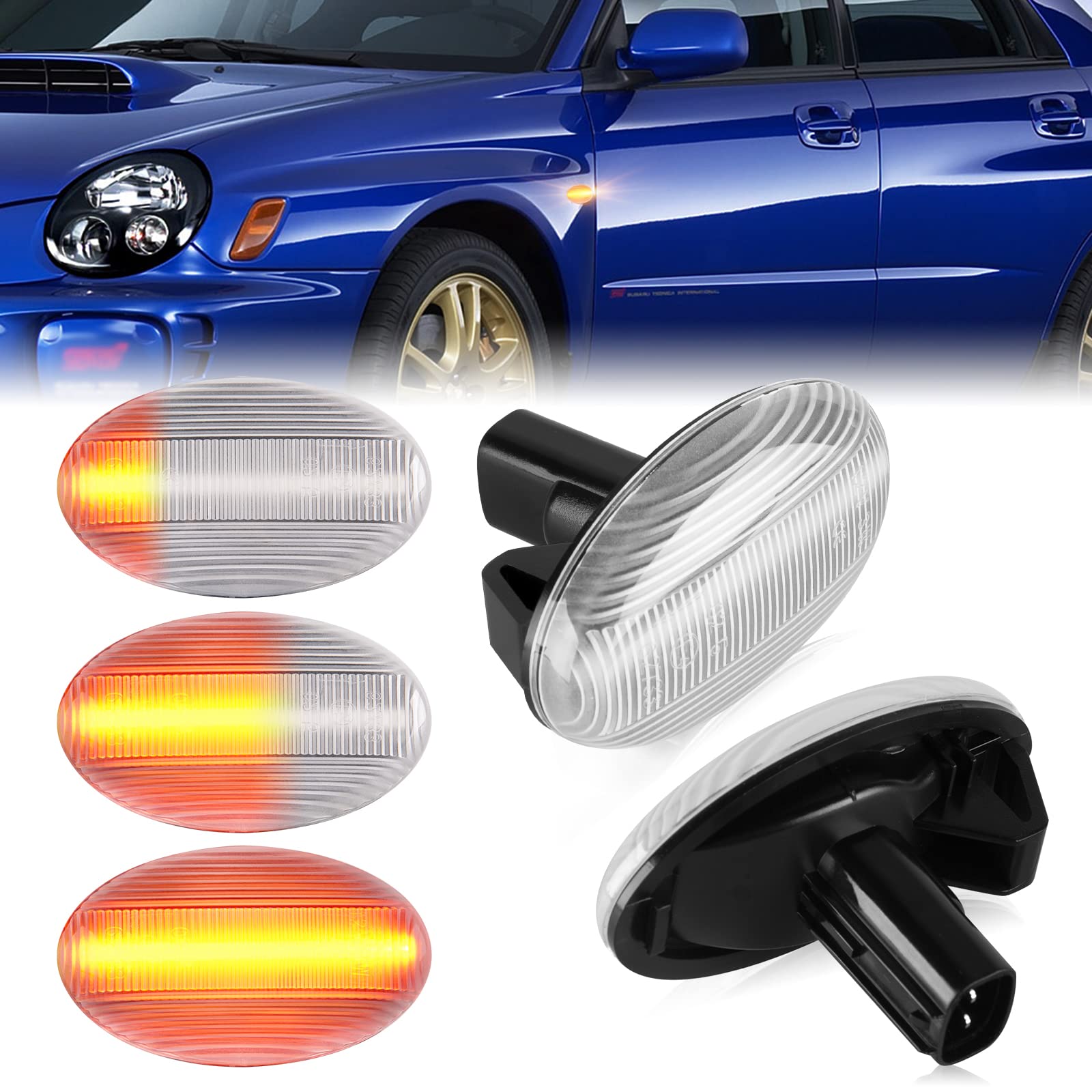 スバル 流れて光るサイドマーカーランプインプレッサ GD GG レガシィ BE BH フィレスター SF5 SG5 プレオ RA RV ヴィヴィオ KK KW KY ファイバーLED シーケンシャル フェンダー ウインカークリアレンズ