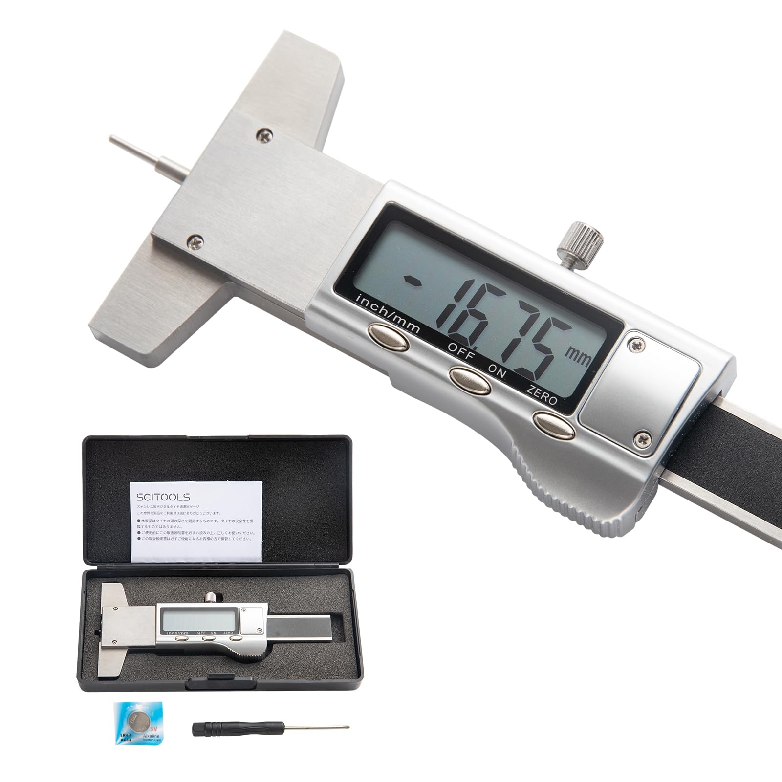 タイヤゲージ デプスゲージ 全金属製 0-25mm 保管ケース付 液晶画面大文字表示で老眼でも見やすい 測定..