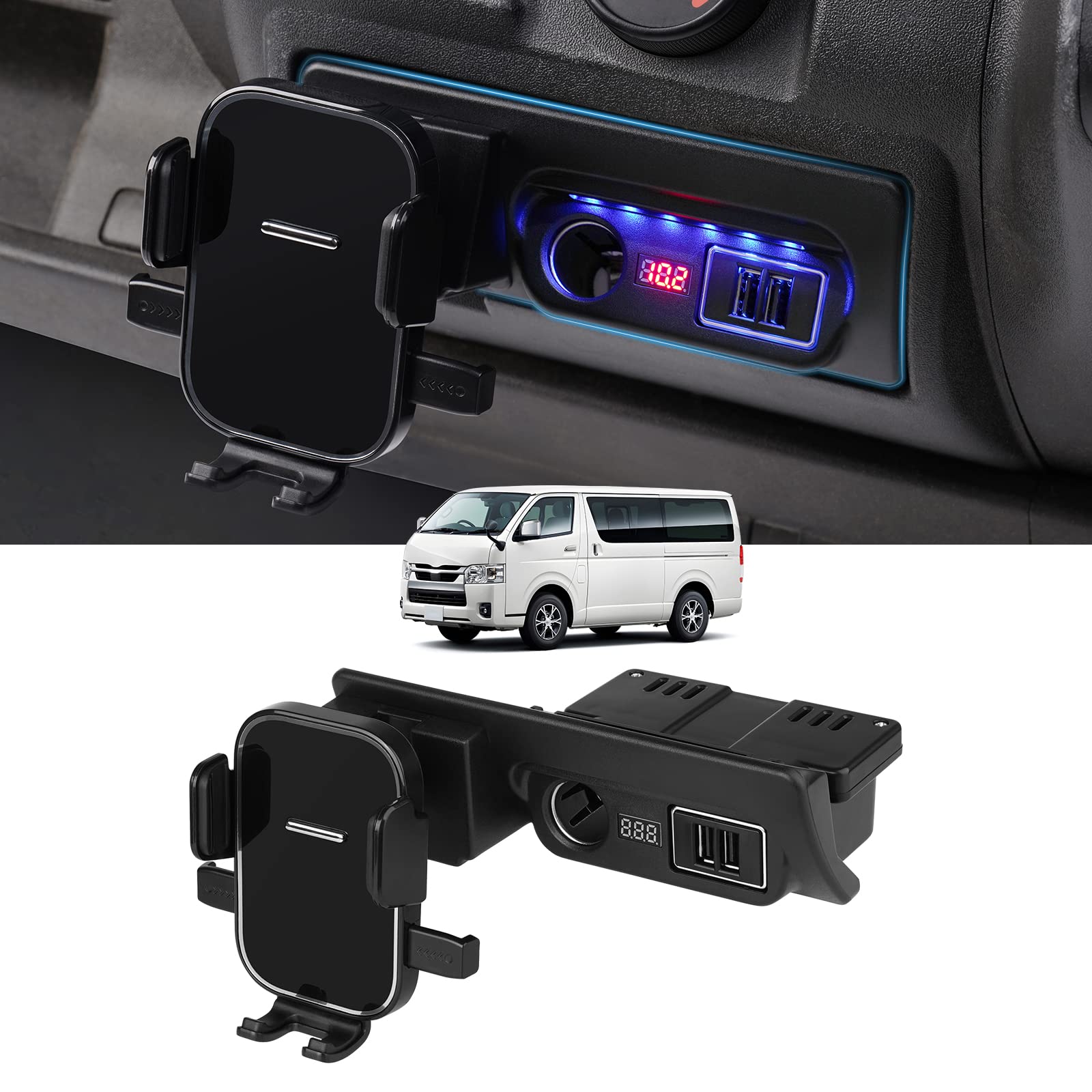 トヨタ ハイエース 200系 増設電源ユニット シガーソケットx1 USBポートQC3.0 x2 レジアスエース 200系..