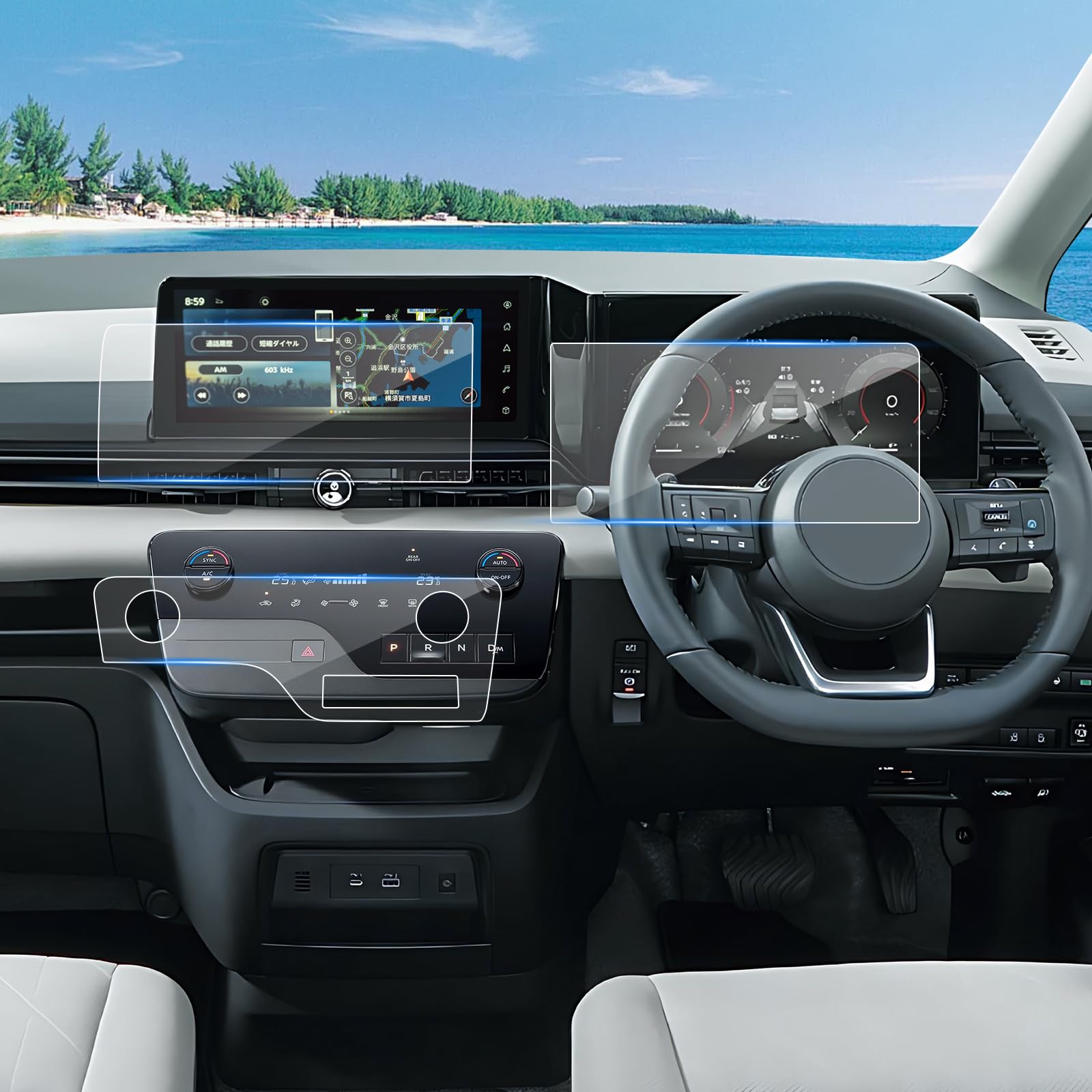 (6枚セット)ニッサン セレナ C28型 6代目 ナビ+エアコン+液晶メーター フィルム 2022年+serenaC28 液晶..