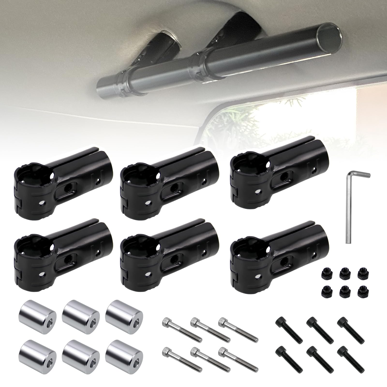 φ28イレクターパイプ用の車用ルーフキャリアバー用スペーシアパイプイレクターパイプアタッチメント。アルミ製アタッチメントで取り付け可能。アルミアタッチメントDIY製作で、車中泊、キャンプ、釣り、レジャーを快適に。NVANハイゼットカーゴなどに対応し、NSJ-1*4(2)