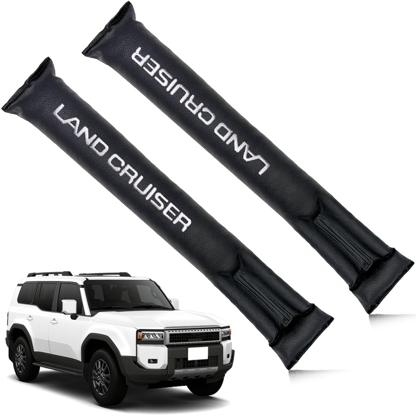 ランドクルーザー250系 PUレザー 隙間クッション 車用 シートサイド隙間埋め シート隙間埋めクッション 刺繍 スボーツ式 運転席 助手席 ゴミ小物類 落下防止 プリントロゴ入り小物入れ 2本セット