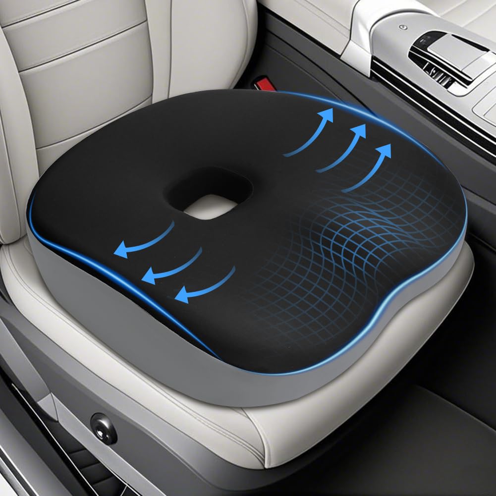 クッション 車 座布団 椅子 シートクッション お尻が痛くならない 厚め ざぶとん 運転 オフィス 車用クッション 通気メッシュ 低反発クッション カバー洗える 滑り止め (V01)