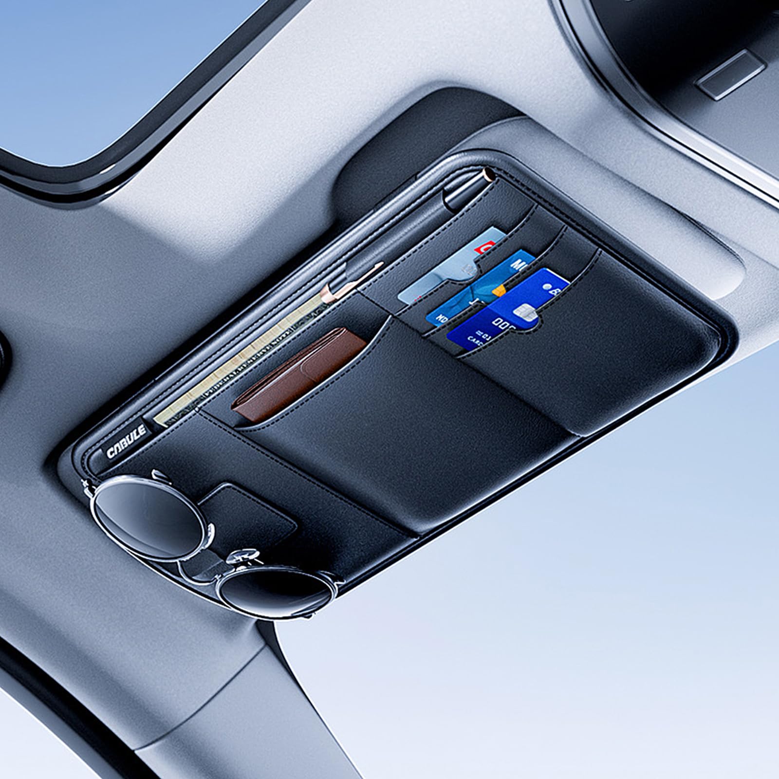 車眼鏡ホルダー サンバイザーポケット 車載メガネクリップ 小物入れ ケース 収納 多機能 ポケット カー..