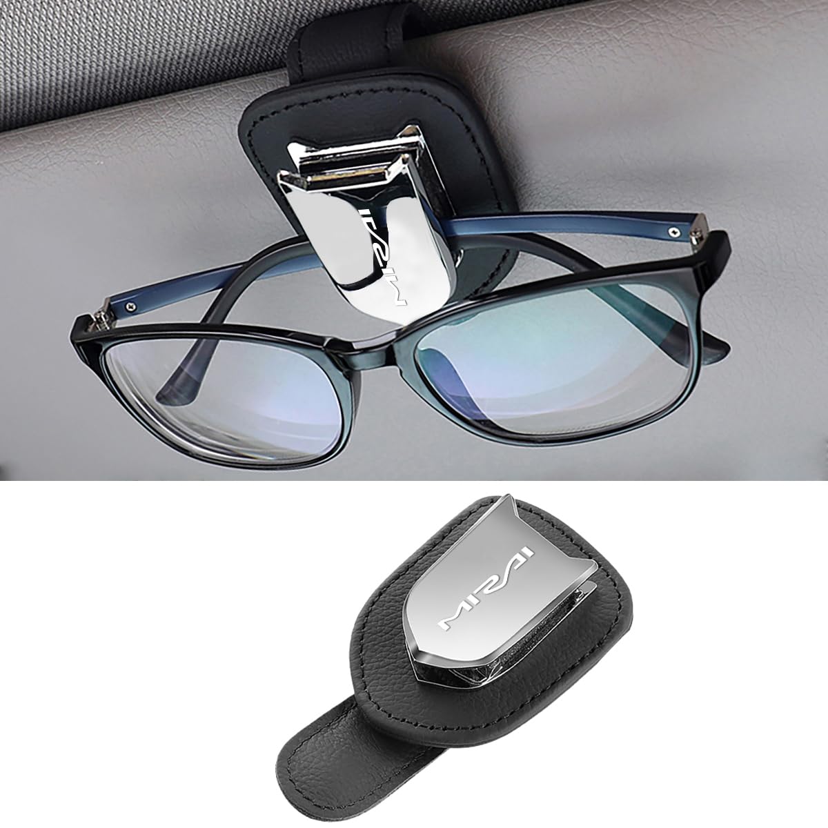 【ミライ専用】 サングラスホルダー 眼鏡ホルダー レザー素材 適用 MIRAI専用ロゴ メガネホルダー 車 ..