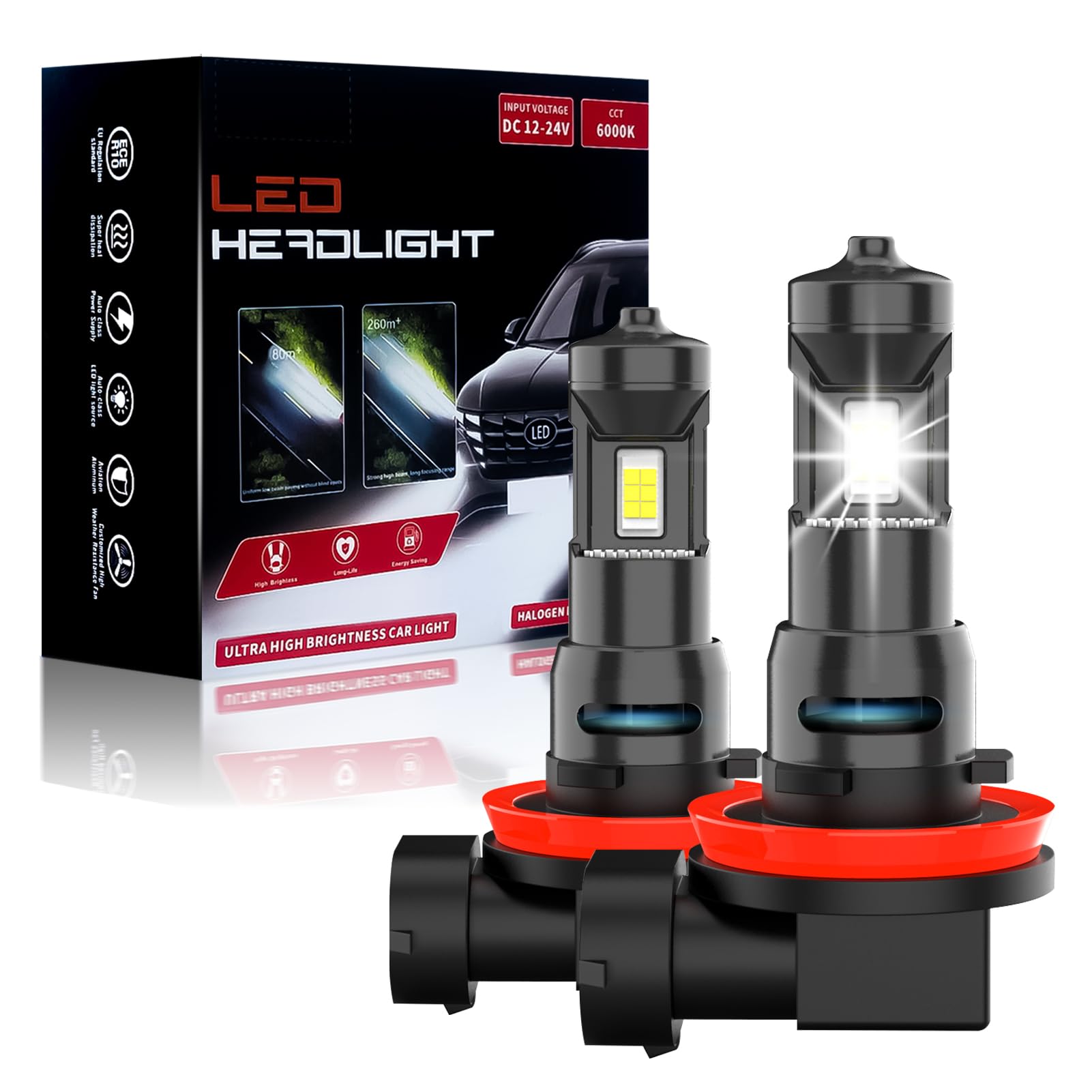 H8 H16 H11 LED ヘッドライト 爆光 車検対応 静音ファン 32W*2 14800LM 6000K 高輝度LEDチップ搭載 最強カットライン 12V H8 LED フォグ ライト/ヘッドライト 車用 H16 LED フォグランプ バルブ ハロゲンサイズ型 ホワイト 2個セット