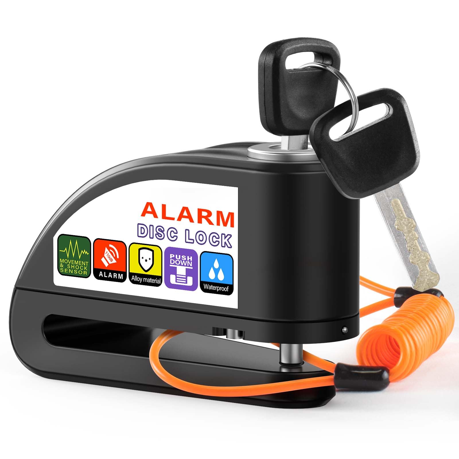 バイクロック ディスクロック バイクディスクロック ディスクブレーキロック 防水防塵 防錆 110db 大音..