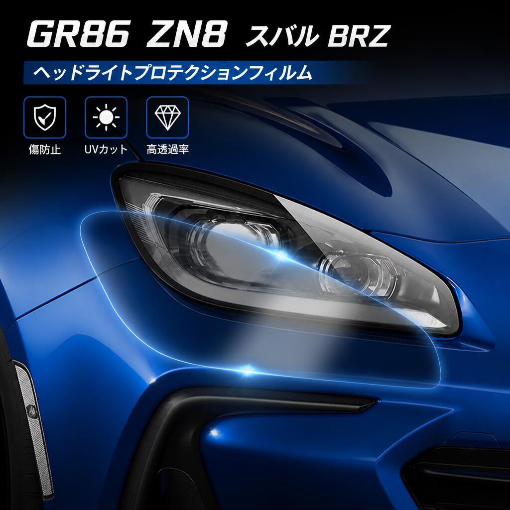 GR86 ZN8 スバル BRZ ZD8 用 ワイドヘッドライト保護フィルム TPU スクラッチガード 黄変防止 自己修復 エクステリア アクセサリー 2021 2022 2023 2024 対応 外装 ライトブラックペイント 2枚