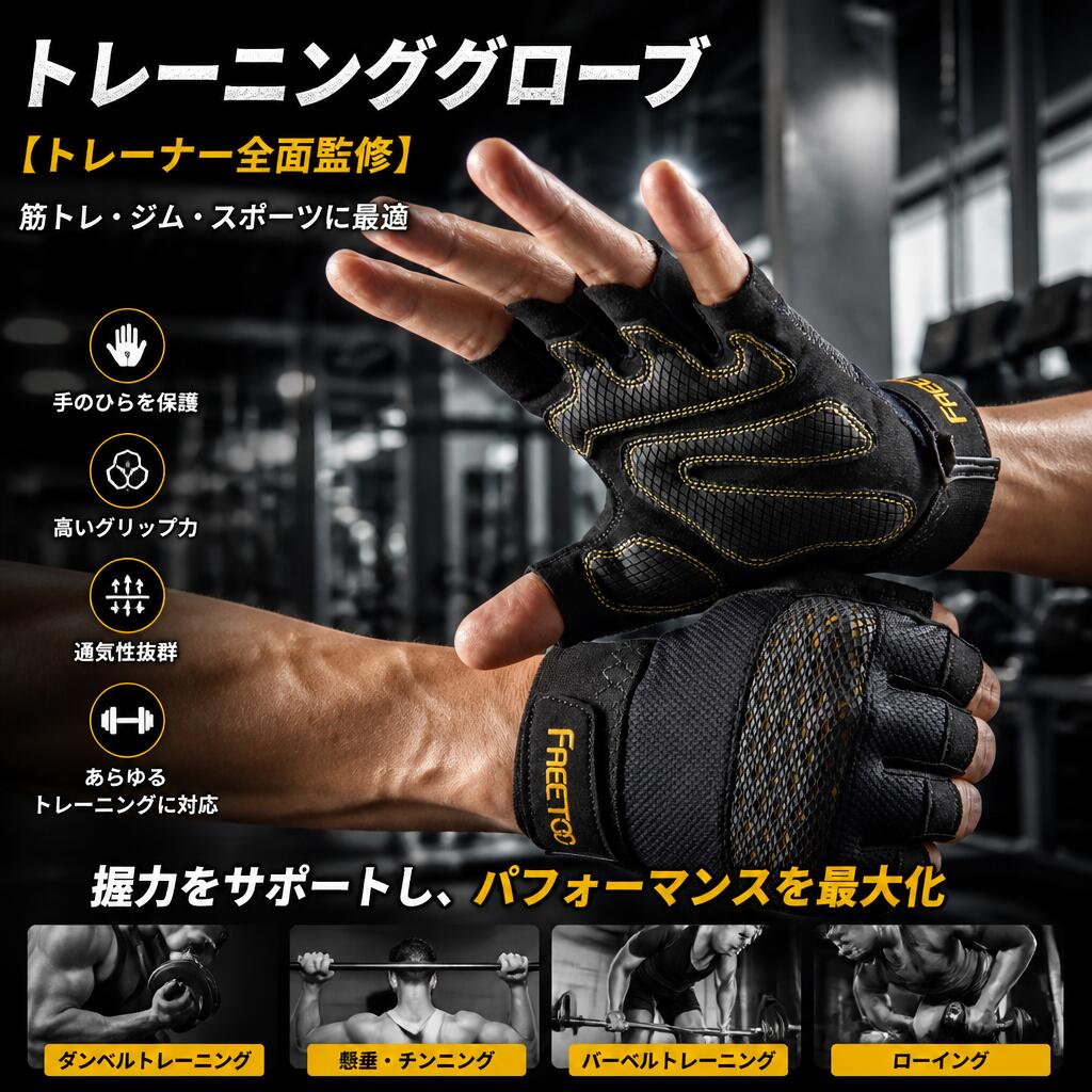 乐天商城 - トレーニンググローブ【トレーナー全面監修】筋トレ グローブ ジム スポーツグローブ 力グリップ 通気フィット感重視 ウエイトトレーニング手袋 各種筋トレーニングに適応 Sサイズ