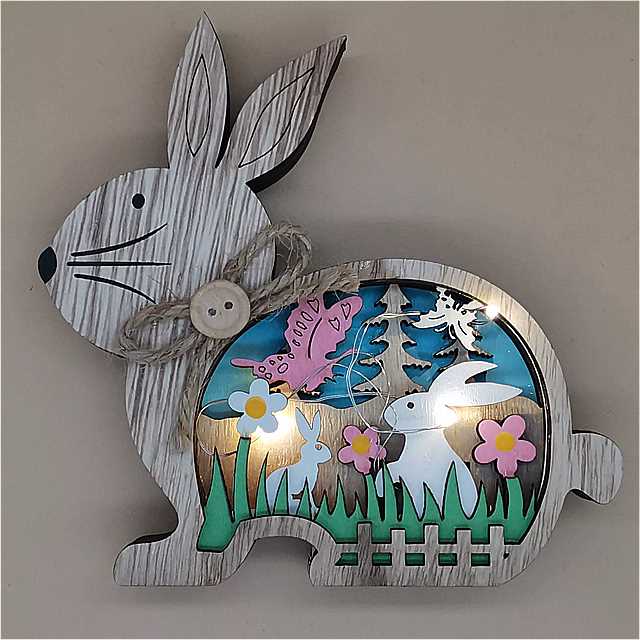 木製の ウサギ の形をした LED ランプ 家の 装飾 創造的な 贈り物 花 卵 家庭用 照明 器具 創造的な職人技0