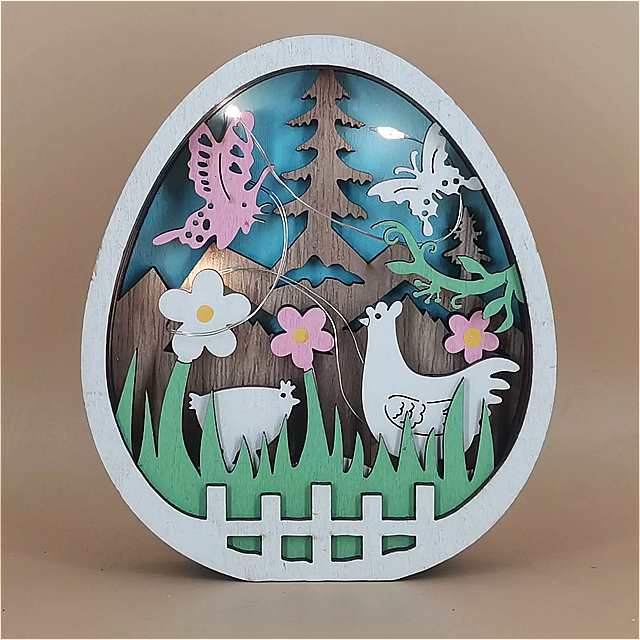 木製の ウサギ の形をした LED ランプ 家の 装飾 創造的な 贈り物 花 卵 家庭用 照明 器具 創造的な職人技