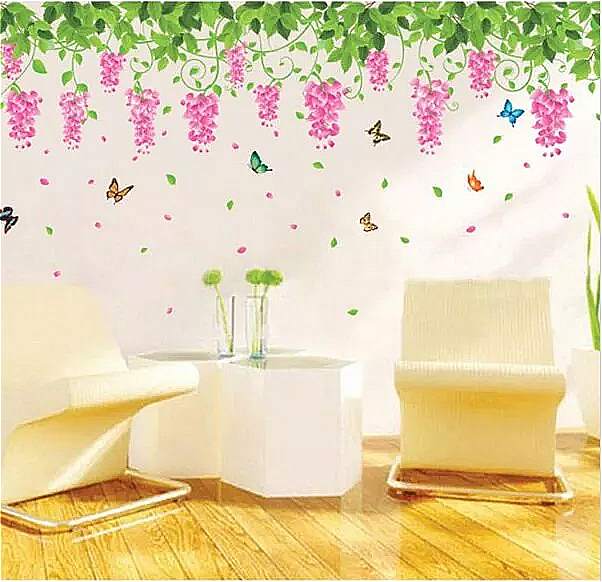 ブドウの花 ポスター 蝶 ステッカー テレビ 背景の花の壁壁画 おかしい 寝室 デート壁の ポスター ホーム デコレーション