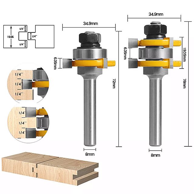 2個6 ミリメートル 1/4 "8 ミリメートル 1/2" シャンク ジョイント アセンブリ ルーター ビット セット ため舌 & 溝t- スロット フライス カッター 木工 切削 工具
