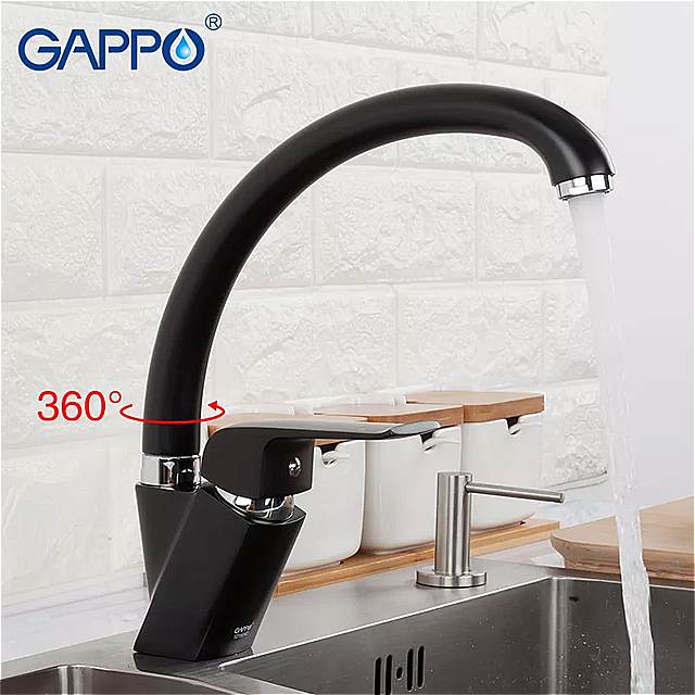 Gappo-真ちゅう製の キッチン シンク の 蛇口 ミキサー タップ 黒 g4150