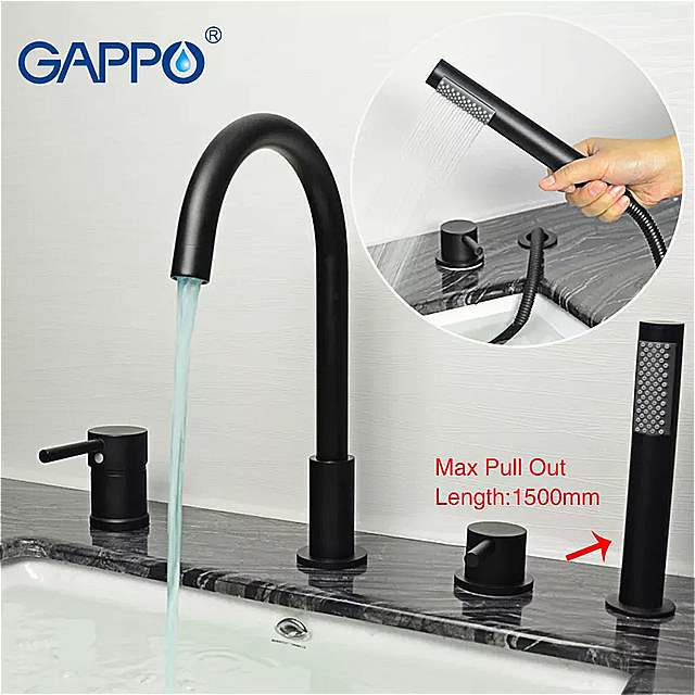 Gappo- バスルーム 用の黒い壁に 取り付け られた 蛇口 蛇口 付きの バスタブ の 蛇口 降雨 効果 衛生 的な セット