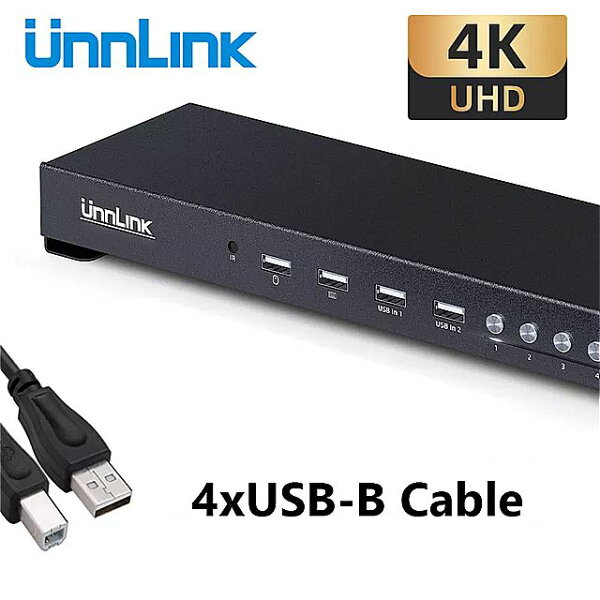 Unnlink 4 ポート hdmi対応kvm スイッチ と キー 4 18k 30 60hz 2 18k 1080 1080p 60hz usb共有 モニター プリンタ 4個用