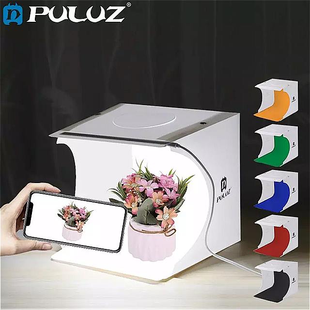Puluz-写真スタジオ用の 折りたたみ 式 ミニ ボックス 8個の ソフト ボックス led ライト 付き白黒20x20cm