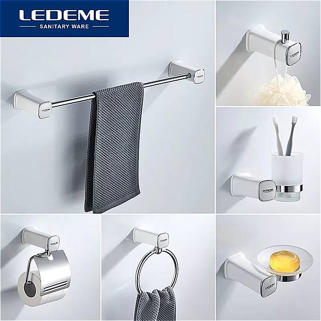led eme バス ウェア セット ウォール マウント 浴室 白と クローム ポリッシュ ステンレス 鋼の 浴室 アクセサリー セット L30200W-6