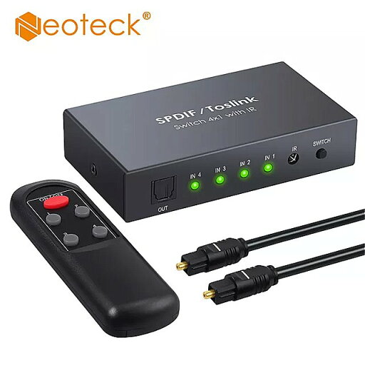 Neoteck デジタル オーディオ スイッチャー 4 × 1 SPDIF Toslink スイッチ ボックスと リモコン PCM2.0 DTS と AC3 光学 Neoteck デジタル オーディオ スイッチャー 4 × 1 SPDIF Toslink スイッチ ボックスと リモコン PCM2.0 DTS と AC3 光学