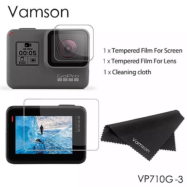 Vamson ProScreen veN^[ ی tB  KX XN[ + Y tB GoPro Hero 7  6 5 VP710G-3