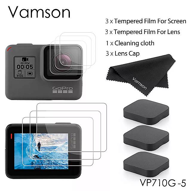 Vamson ProScreen veN^[ ی tB  KX XN[ + Y tB GoPro Hero 7  6 5 VP710G-5