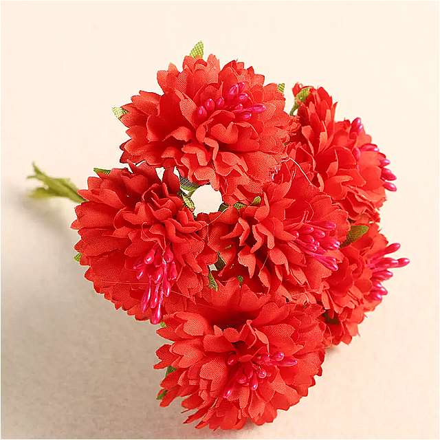 6ピース/ロット ミニ カーネーション ブーケ シルク人工花 diy 手作り 花輪 スクラップブック 結婚 式 の 装飾 クラフト 花