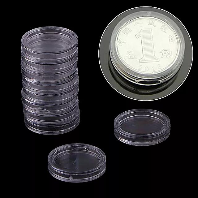 10 個利用可能な小型の ラウンド コイン ホルダー ボックス プラスチック コイン カプセル ボックス 透明コイン コレクション 18 ミリメートル
