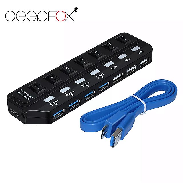 DeepFox usb 3.0 充電 式ハブ高速速度 5 5gbps の 4 ポート usb 3.0 3 ポート usb 2.0 ハブスプリッタオン/オフ スイッチ ハブ