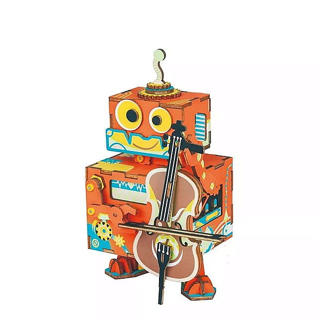 Robotime DIY オルゴール 3D 木製 パズル リトル ロボット パフォーマー アセンブリ 可動 おもちゃ の プレゼントに！ AMD53 0