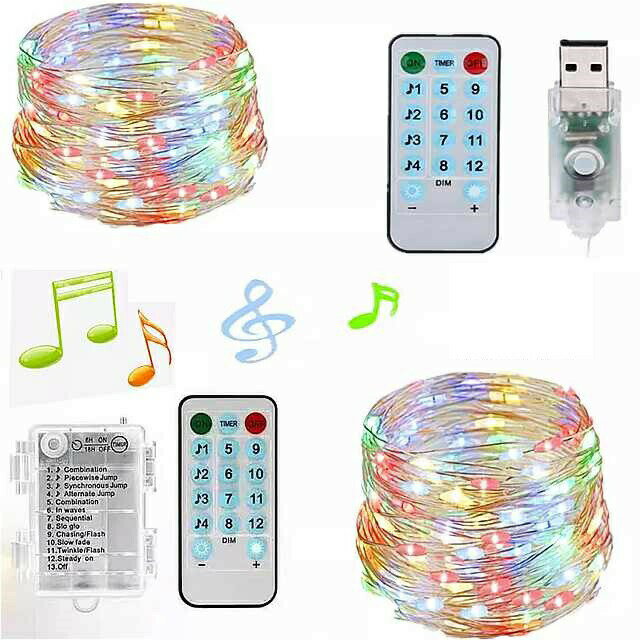 バッテリー /Usb オペサウンド起動 LED 音楽 ストリング ライト 5M 50leds 銀線 花輪 ホーム クリスマス ウエディング パーティー の 装飾