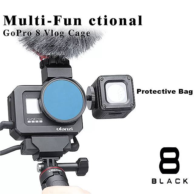 ULANZI G8-5 金属 Vlog ケージ GoPro Hero 8 黒デュアルコールドシュー カメラ ケージ 用 マイク と led ライト 52 ミリメートル フィルター アダプタ