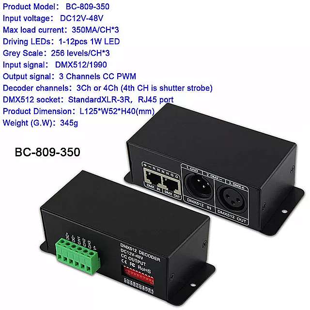BC-809-CCミリアンペア/700mA 3CH DMX512 デコーダ 定電流 LED ストリップ テープ LED ダウン ライト LED ウォールウォッシャー