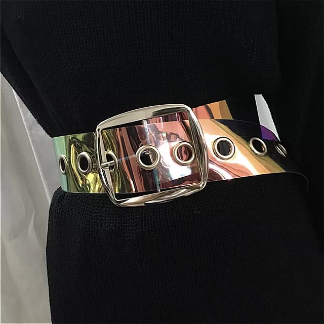 プラスサイズ透明 ベルト レディース ウエスト 明確な ベルト レディース 台形ゴールドバックル ワイド コルセット カマーバンド ビッグ ドレス ベルト 2020