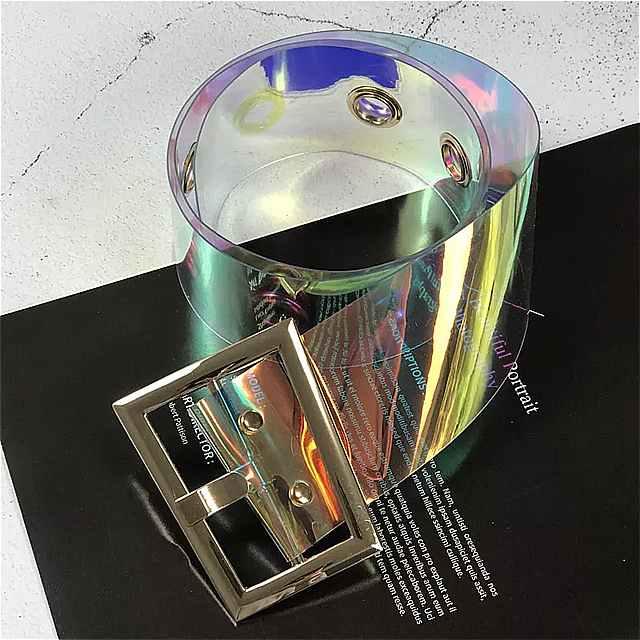 プラスサイズ透明 ベルト レディース ウエスト 明確な ベルト レディース 台形ゴールドバックル ワイド コルセット カマーバンド ビッグ ドレス ベルト 2020